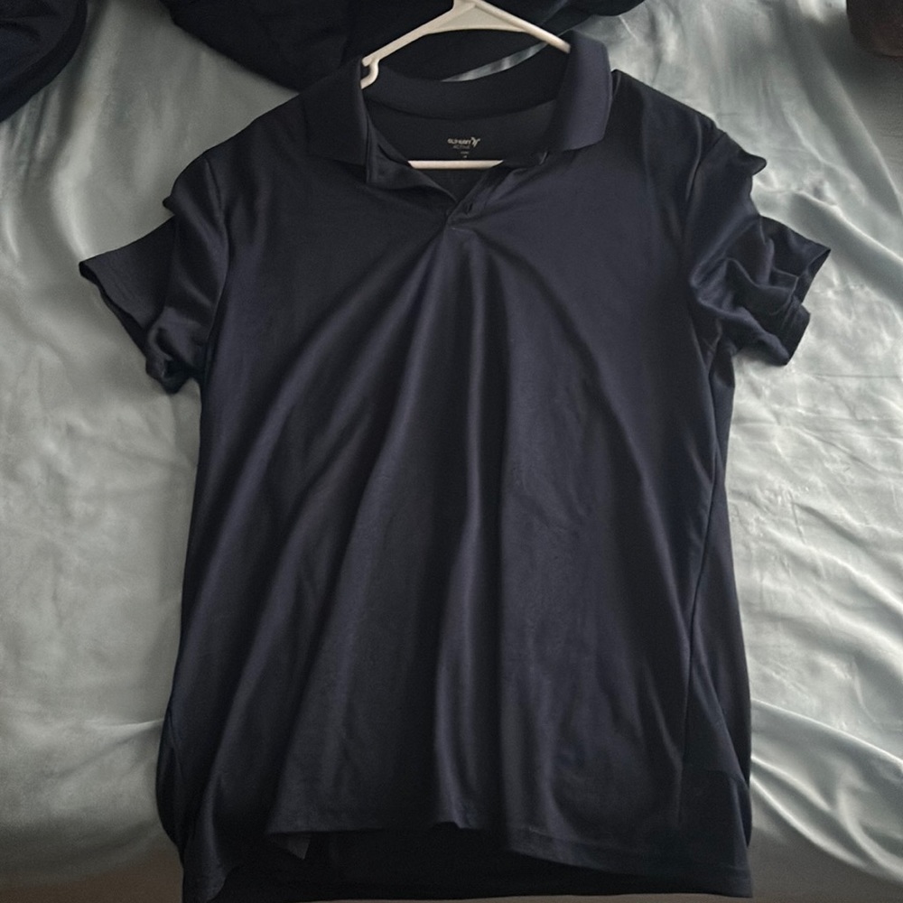 Navy blue golf polo.